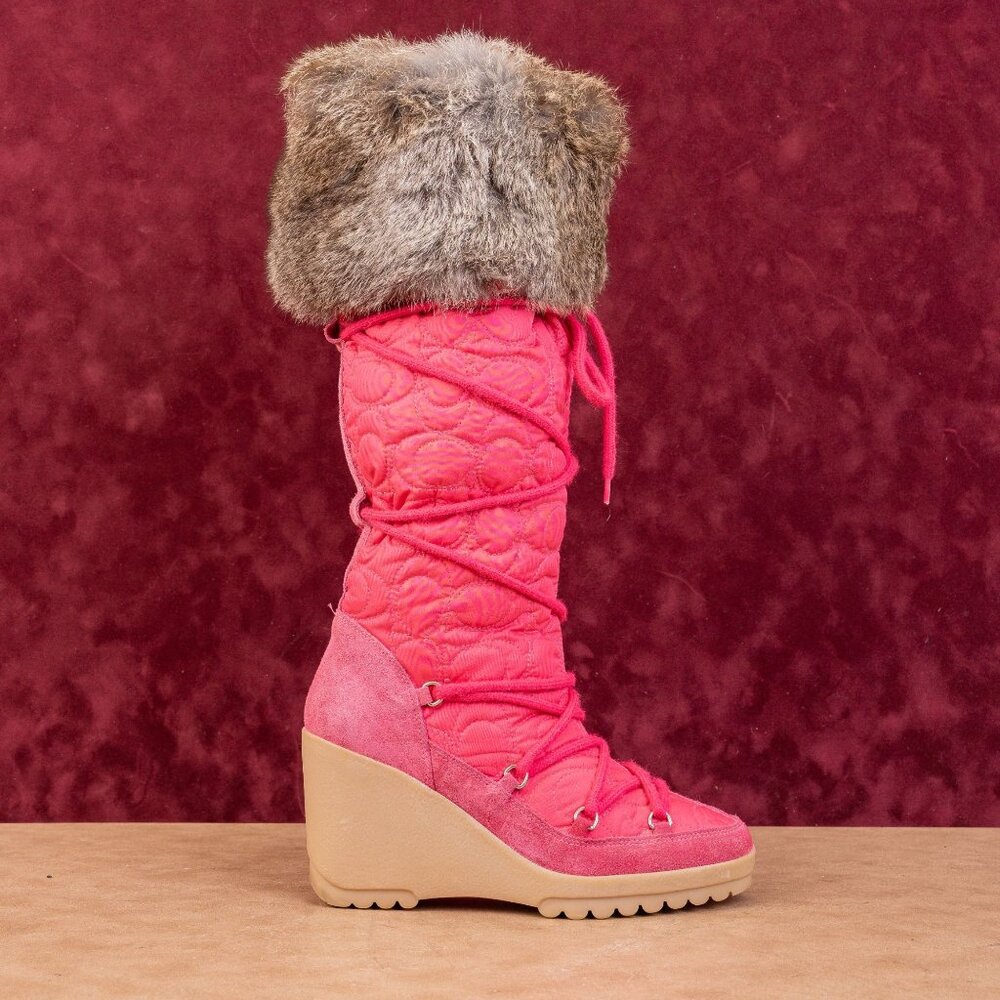Coach Women Sofie Vintage Retro90s Pink Quilted Suede Snow Boots sz 6.5 - Picture 5 of 10